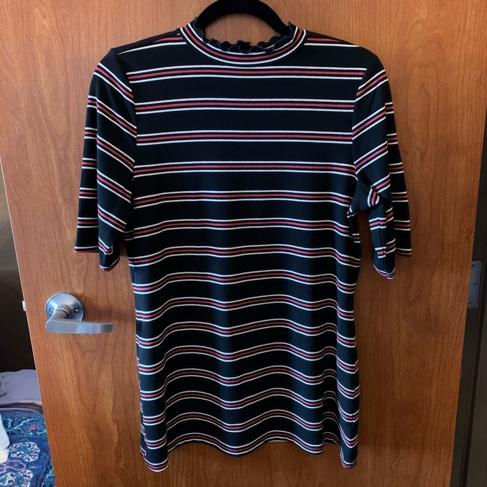 Striped Torrid lettuce-edged mock neck